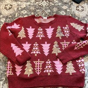 Holiday Time Red and Pink Tree Pattern Sweater